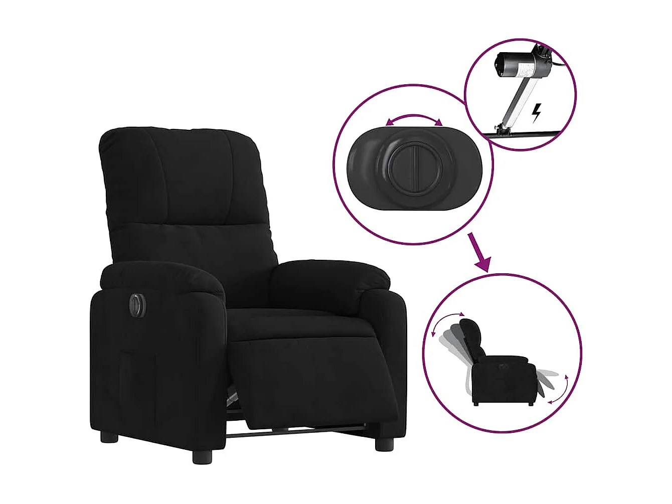 Sillón de relax | Silla | Sillón reclinable eléctrico tela de microfibra negro SHL9539