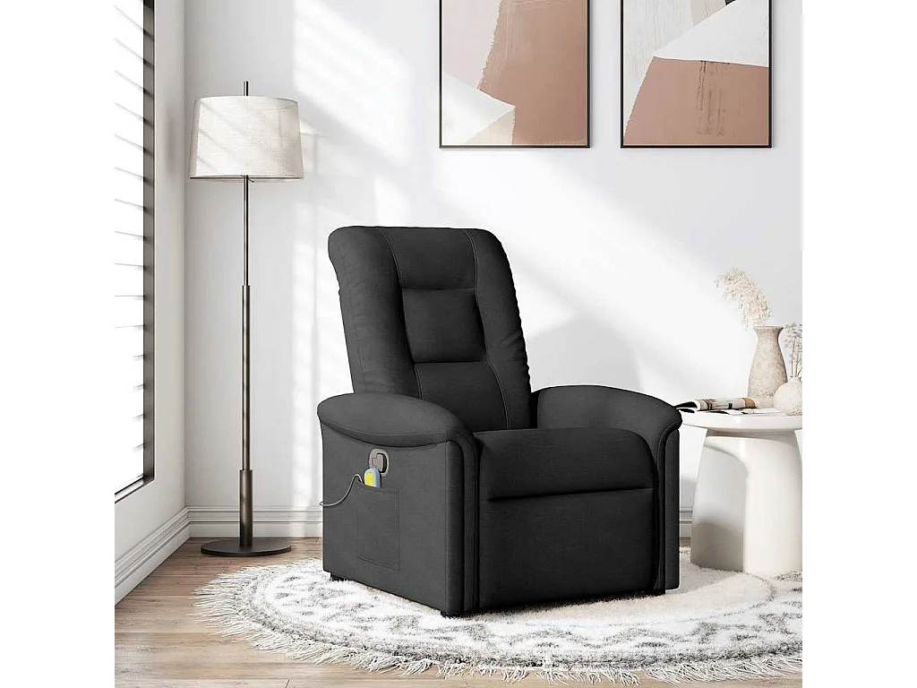 Fauteuil inclinable-Chaise de relax-Fauteuil de Massage Noir Tissu SHL3769