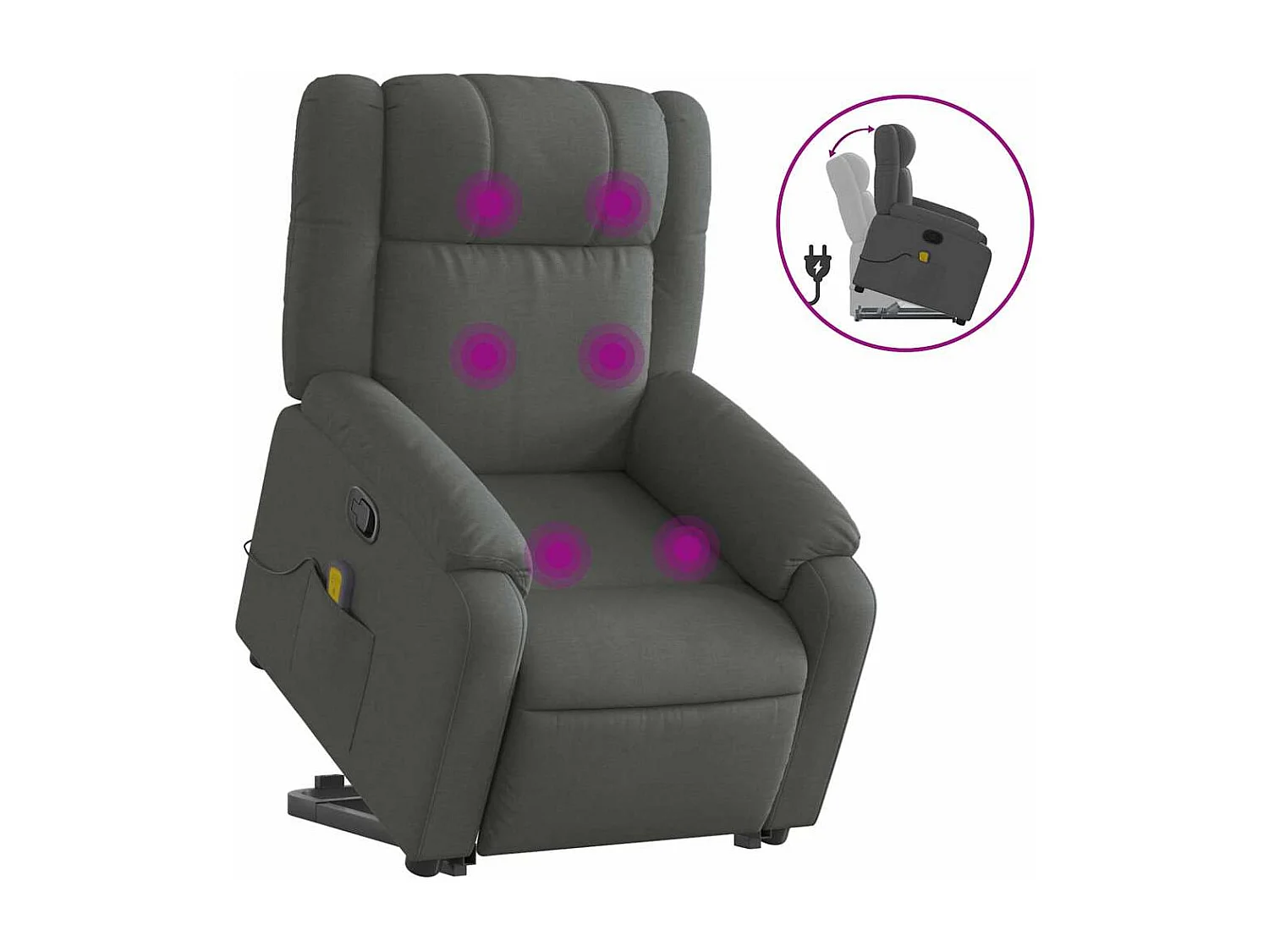Massagesessel mit Aufstehhilfe | Relaxsessel Dunkelgrau Stoff SHL42665