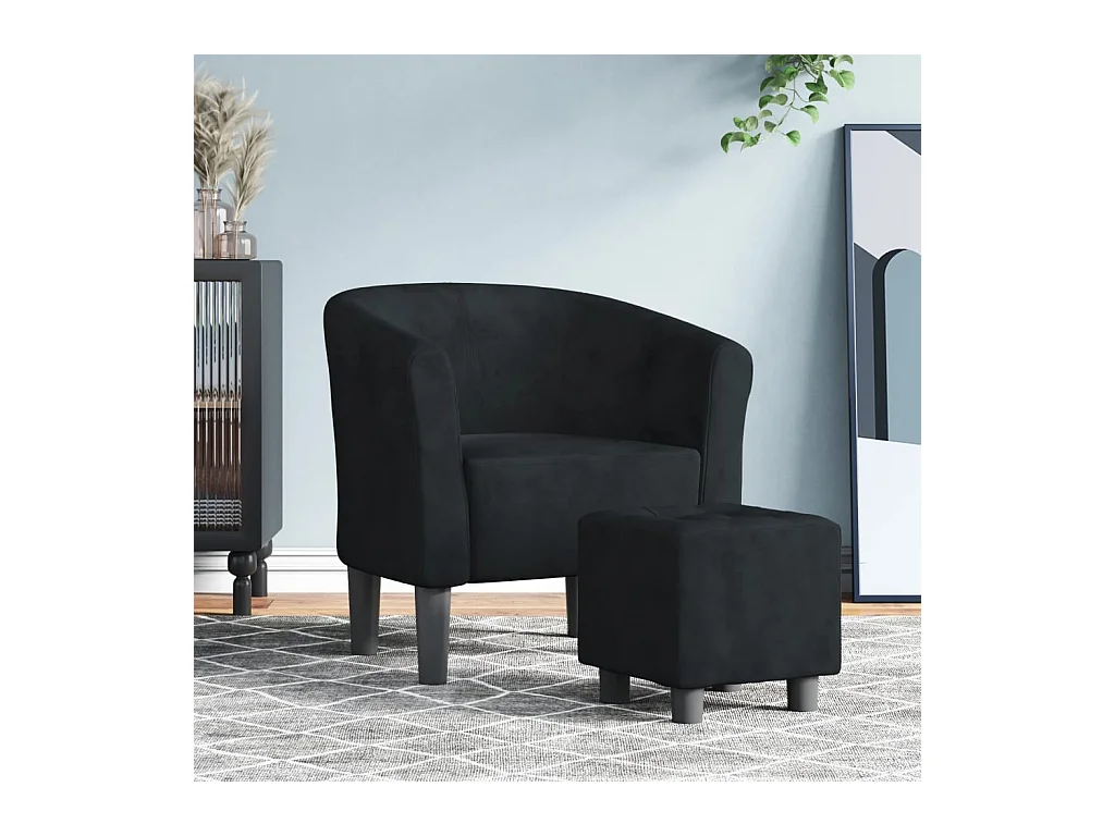Sillón de salón | Silla de relax con taburete terciopelo negro SHL5514