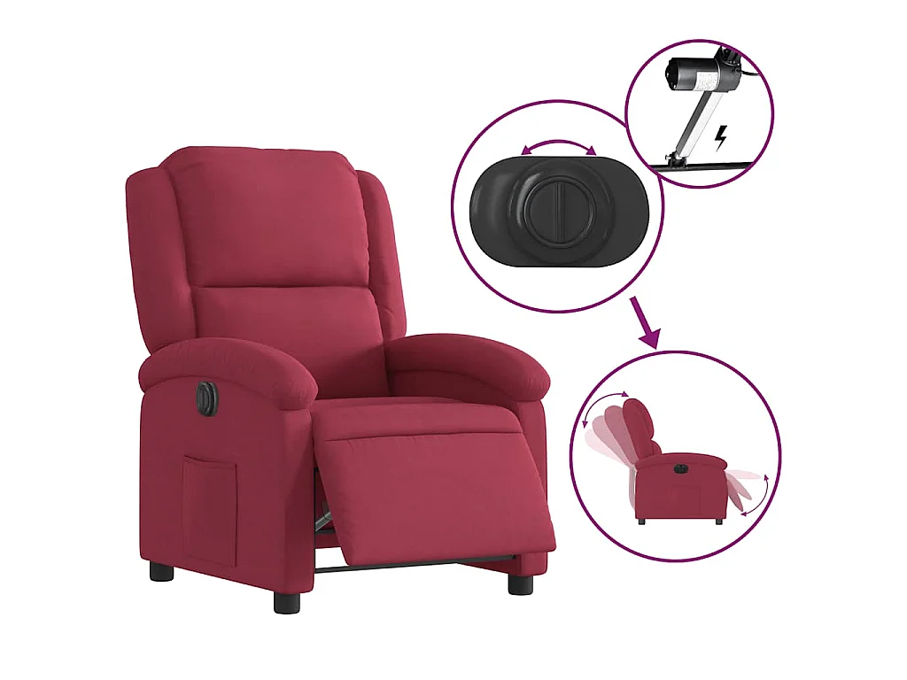 Fauteuil inclinable électrique-Chaise de relax-Fauteuil salon rouge bordeaux velours SHL5435