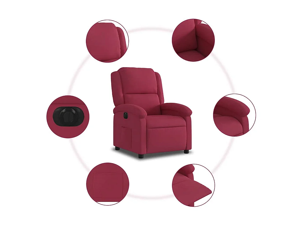 Fauteuil inclinable électrique-Chaise de relax-Fauteuil salon rouge bordeaux velours SHL5435