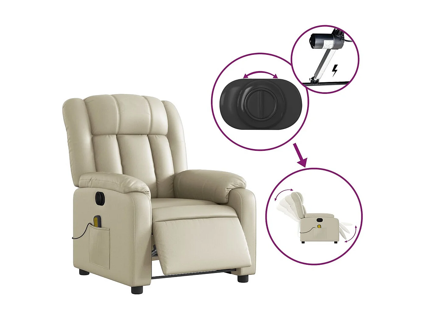 Fauteuil inclinable électrique-Fauteuil de massage de Salon crème similicuir SHL4873