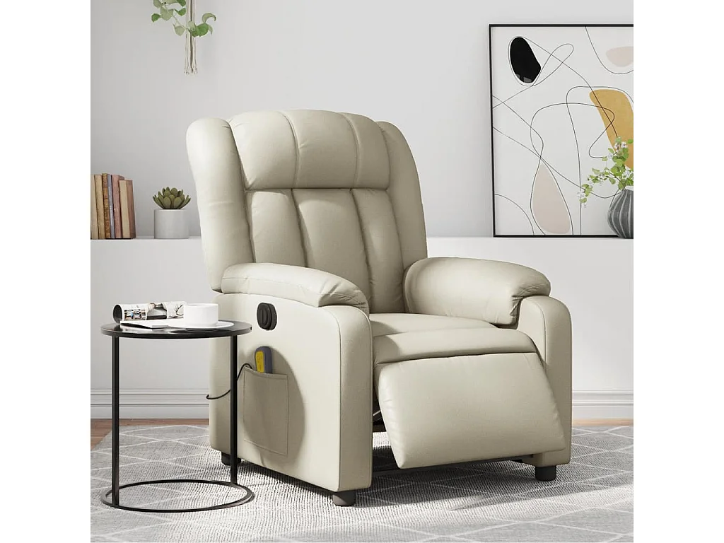 Fauteuil inclinable électrique-Fauteuil de massage de Salon crème similicuir SHL4873