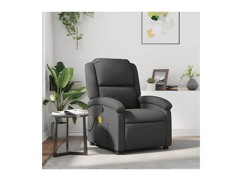 Sillón de relax | Sillón reclinable de masaje cuero auténtico gris SHL7915