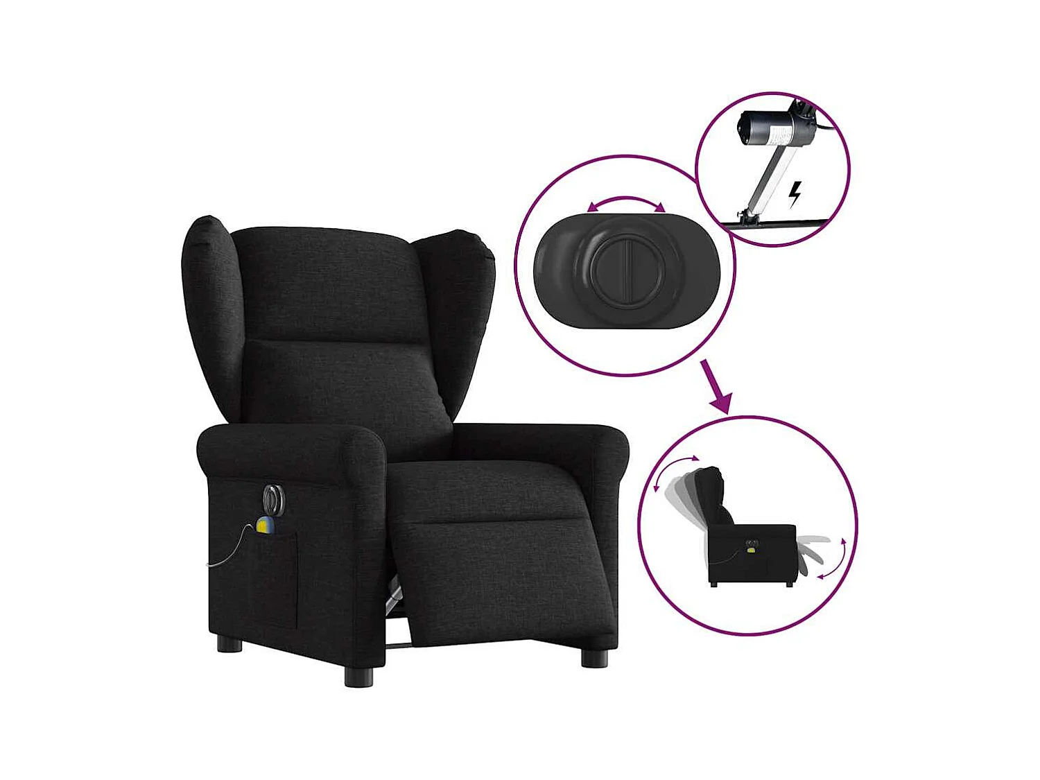 Sillón de relax | Sillón reclinable de masaje eléctrico tela negro SHL6820