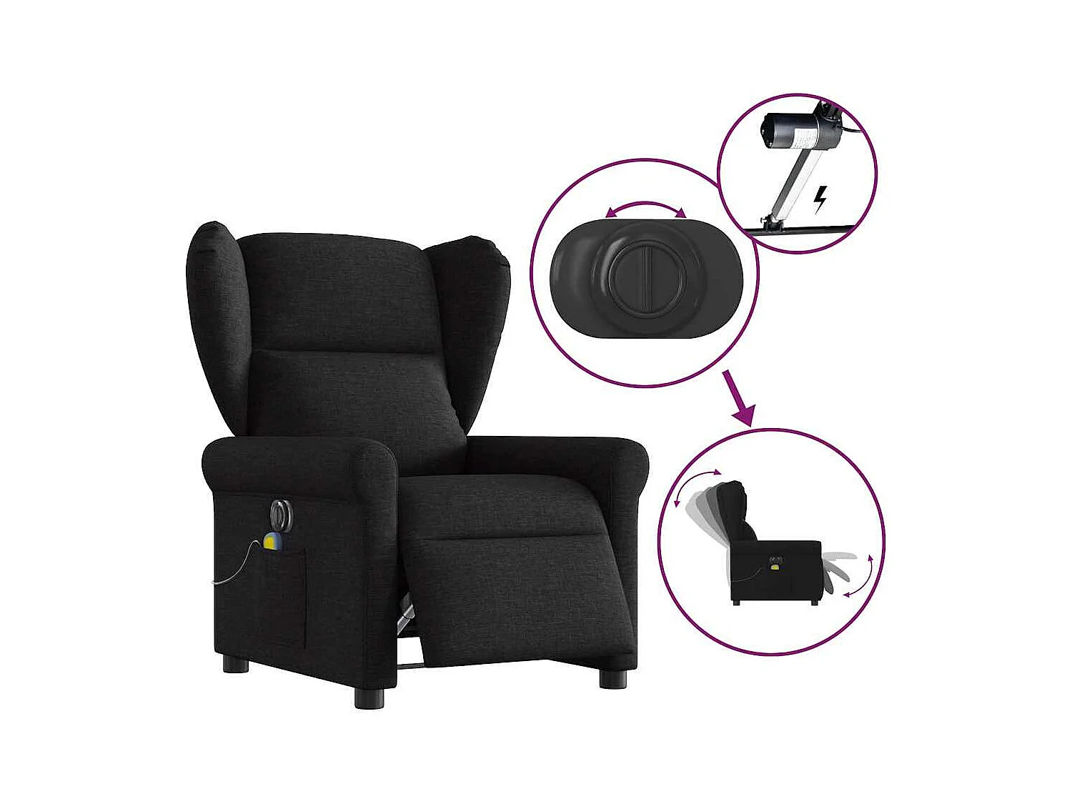 Fauteuil inclinable électrique-Fauteuil de massage de Salon Noir Tissu SHL1257