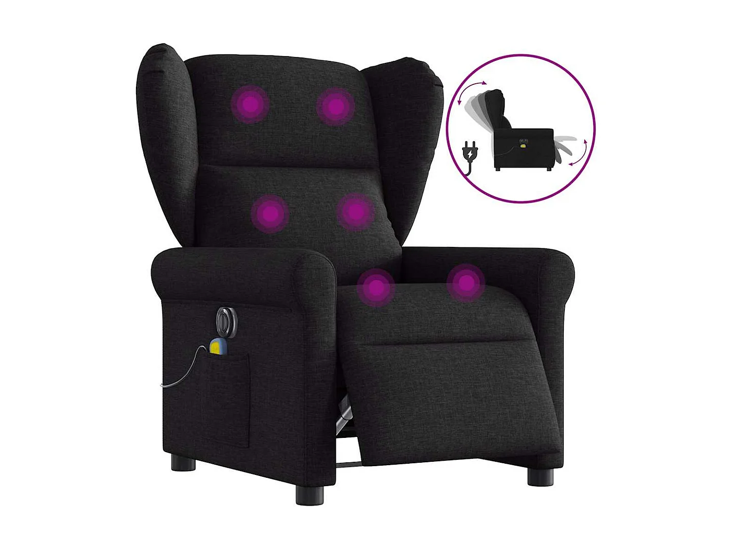 Fauteuil inclinable électrique-Fauteuil de massage de Salon Noir Tissu SHL1257