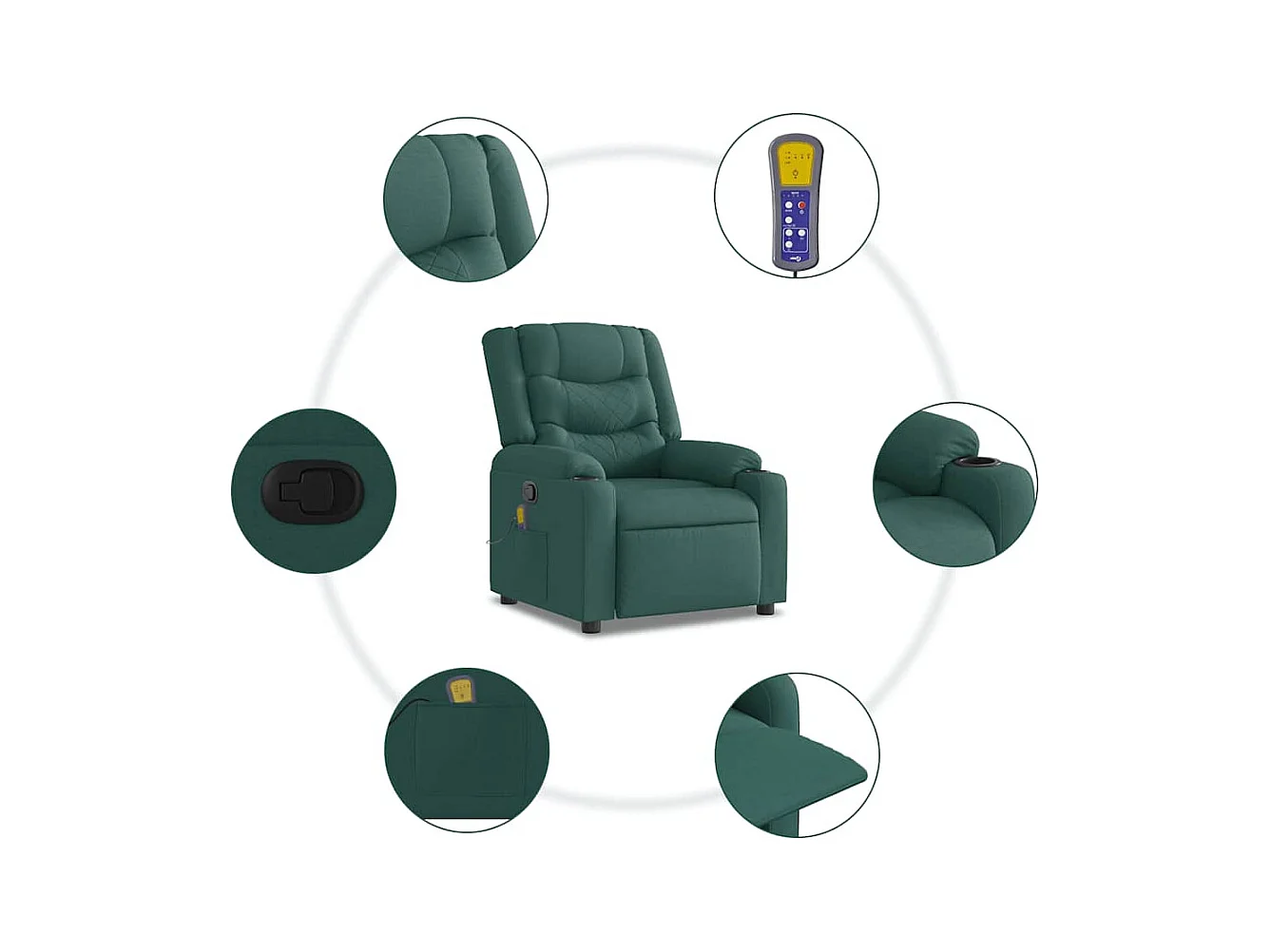 Sillón de salón | Silla | Sillón de masaje reclinable de tela verde oscuro SHL3313