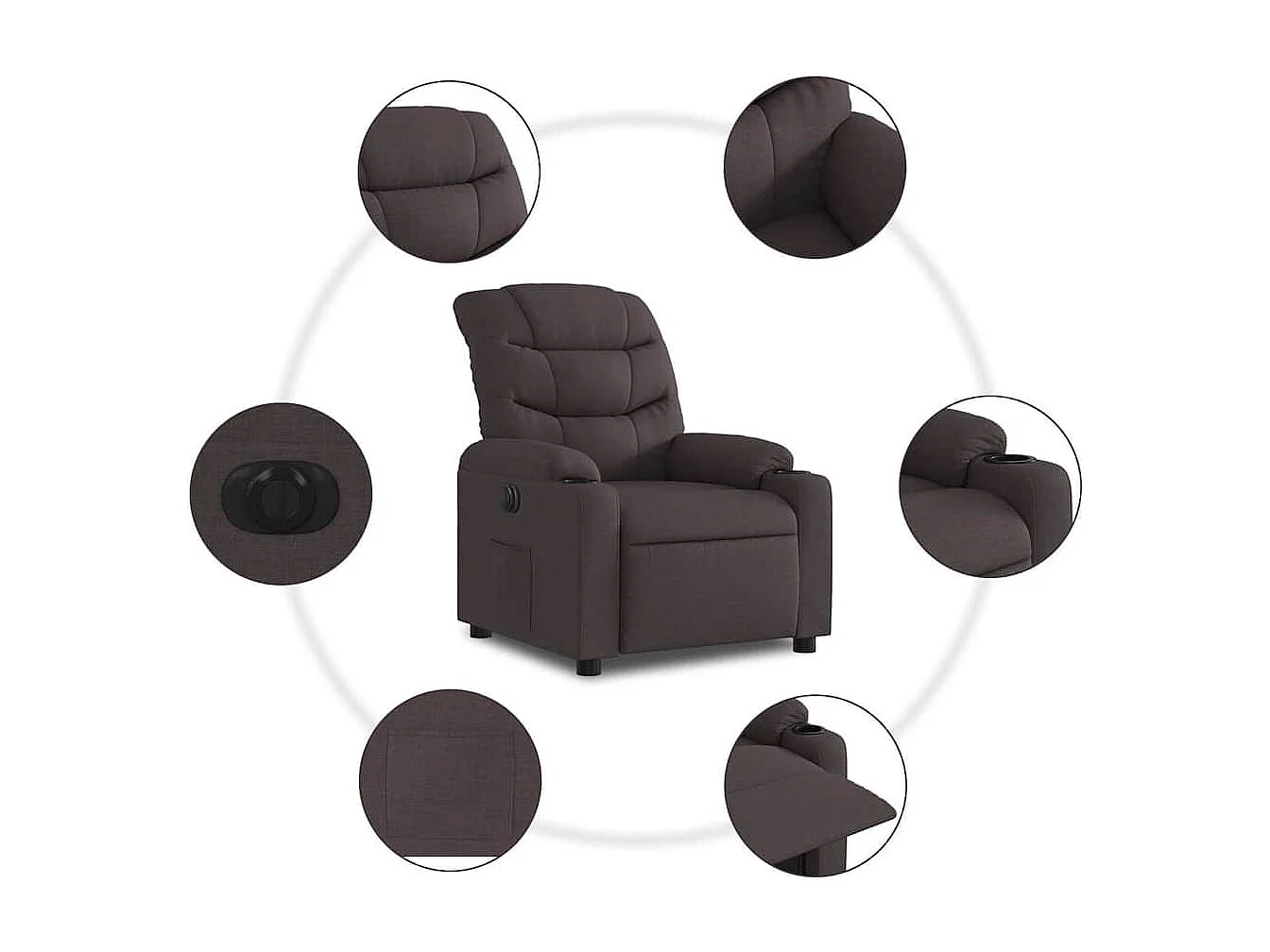 Relaxsessel Elektrisch | Lounge Sessel indoor Dunkelbraun Stoff SHL69581