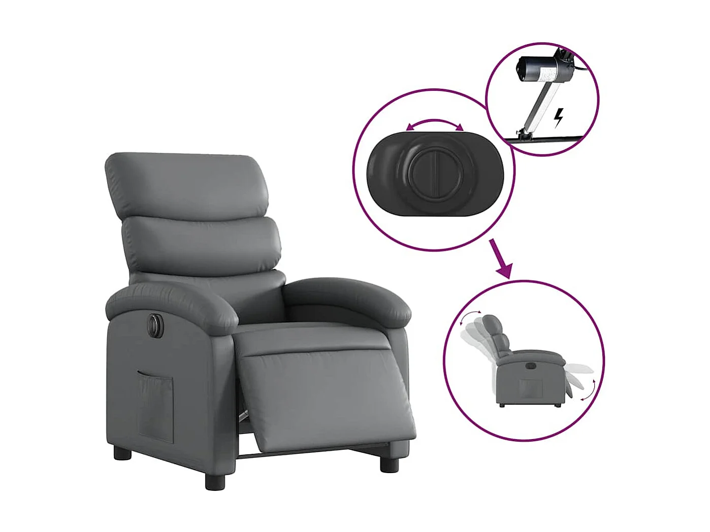 Sillón de relax | Silla | Sillón reclinable eléctrico de cuero sintético gris SHL6065