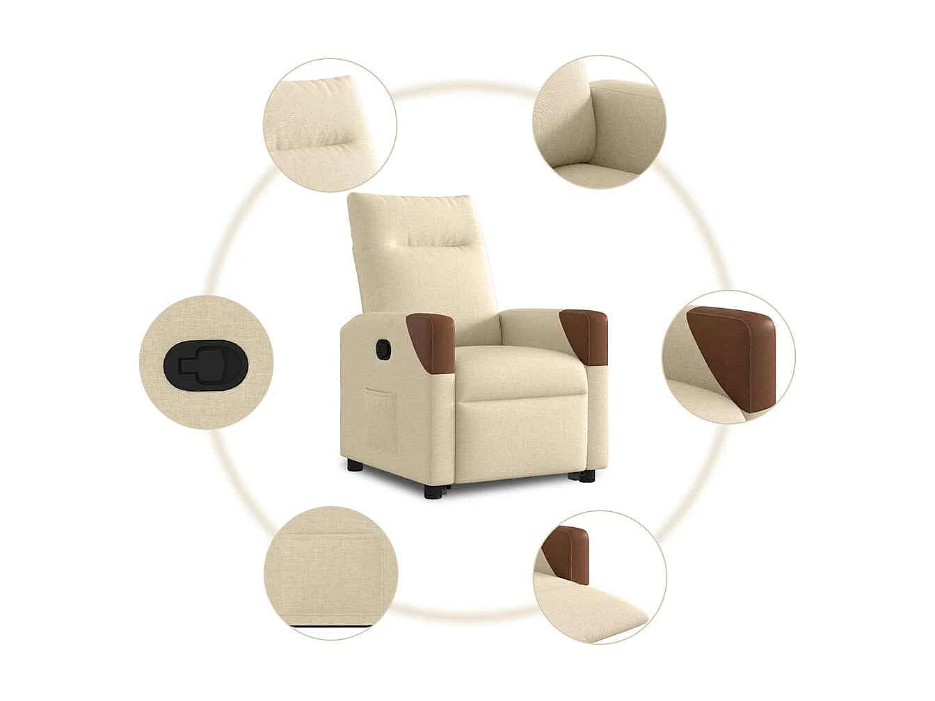 Relaxsessel | Lounge Sessel für Wohnzimmer mit Aufstehhilfe Creme Stoff SHL12264