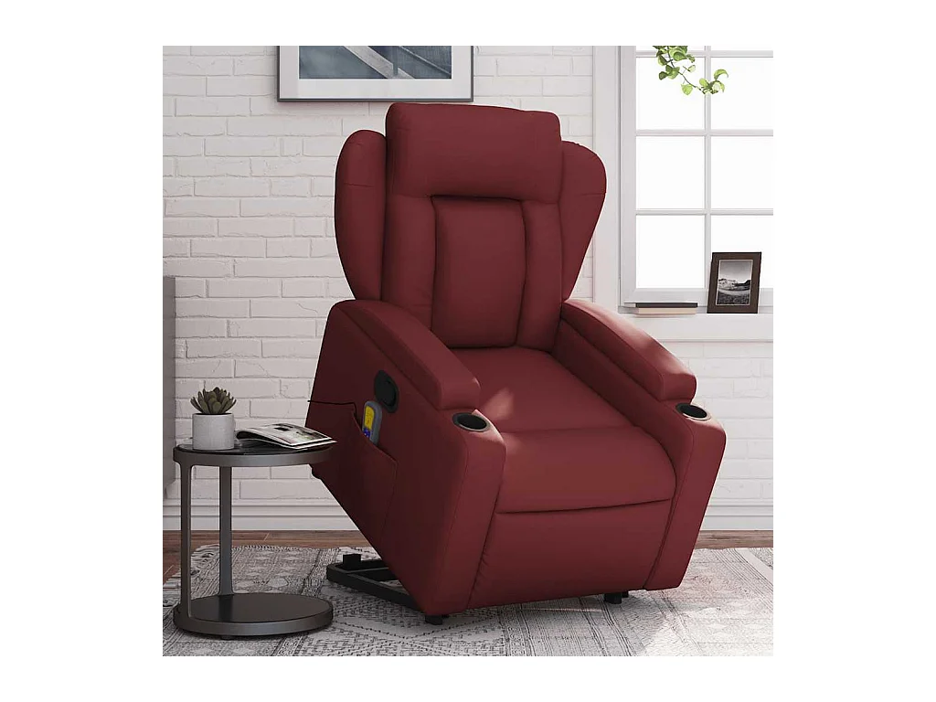 Sillón de relax | Sillón reclinable de masaje de pie cuero artificial rojo tinto SHL3043