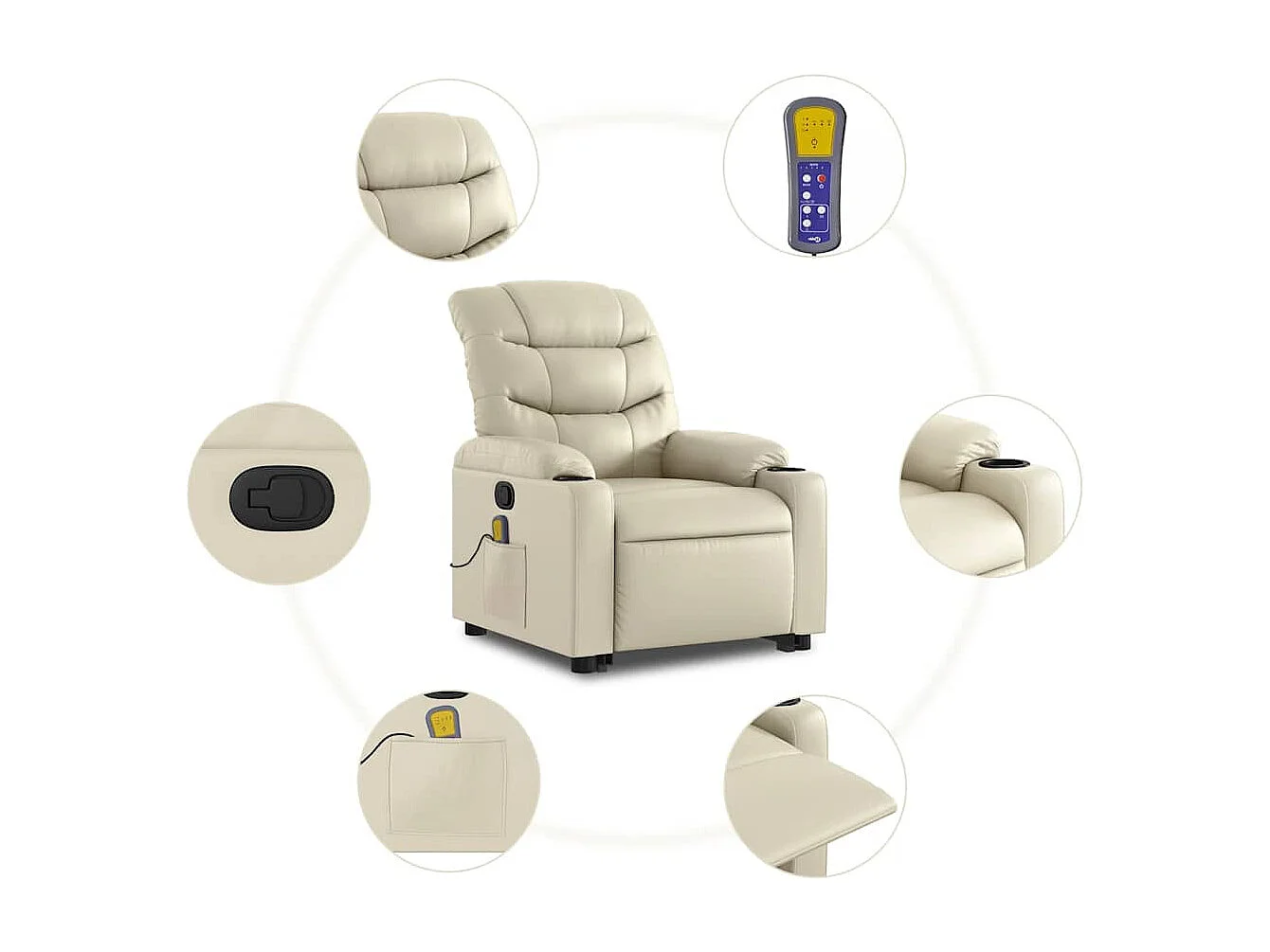 Sillón de relax | Sillón reclinable de masaje de pie cuero artificial color crema SHL6582