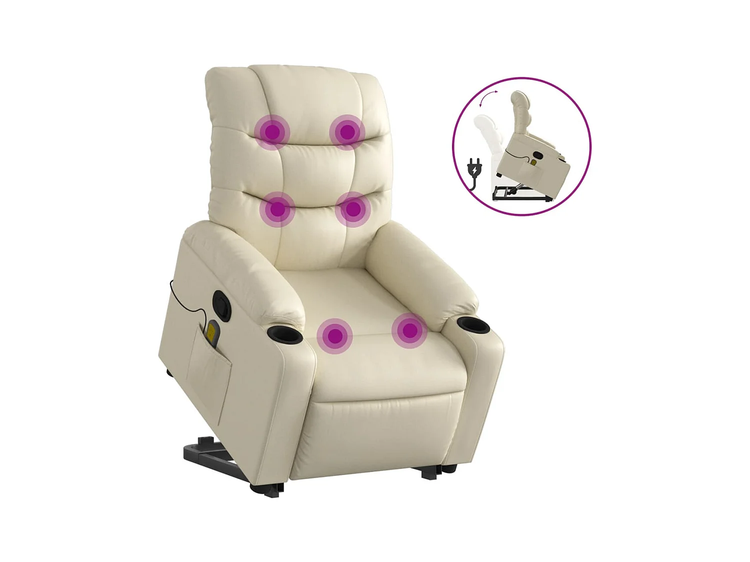 Fauteuil inclinable-Chaise de relax-Fauteuil de Massage Crème Similicuir SHL1193