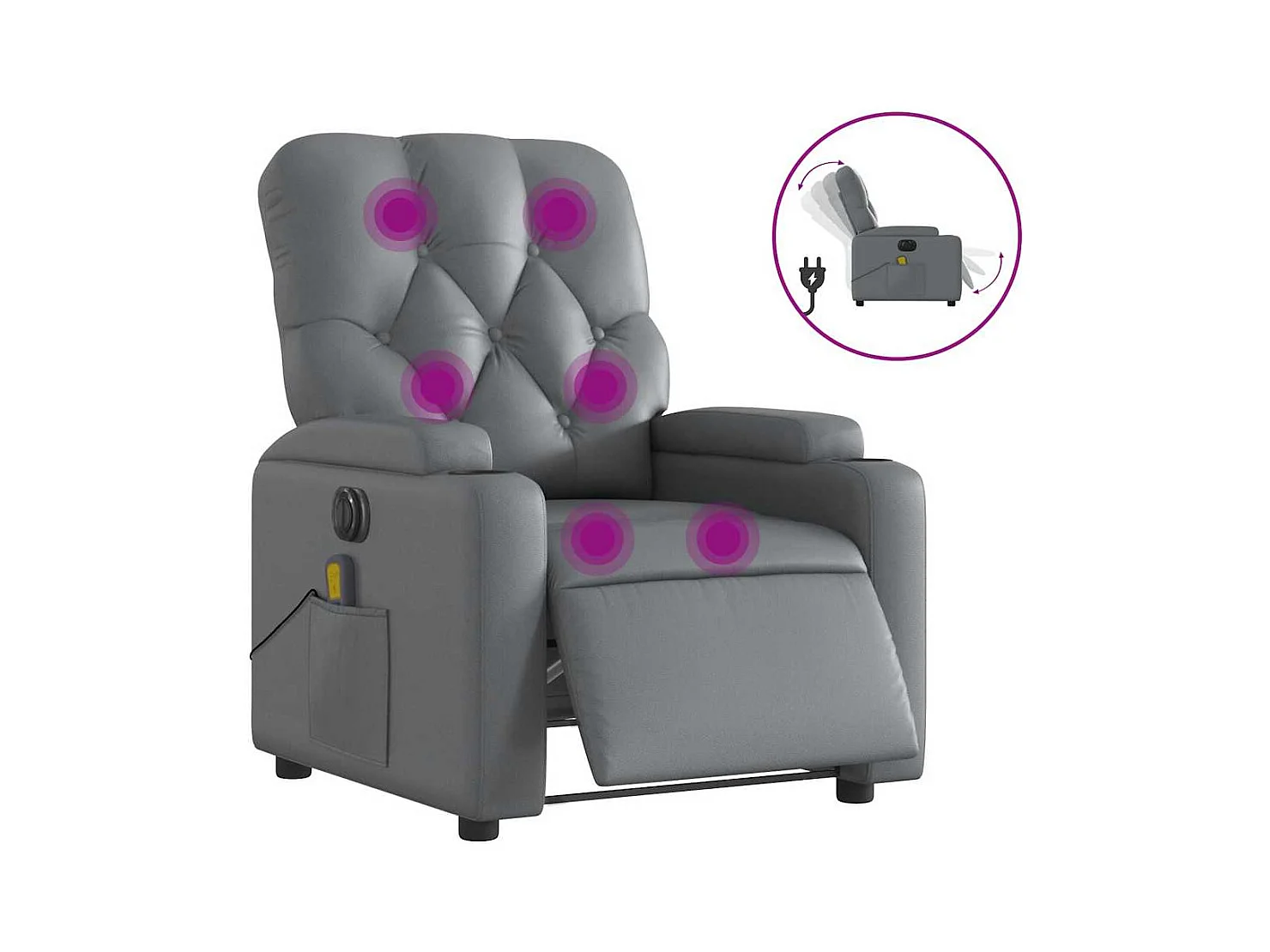 Sillón de salón | Silla | Sillón de masaje reclinable eléctrico cuero sintético gris SHL2796