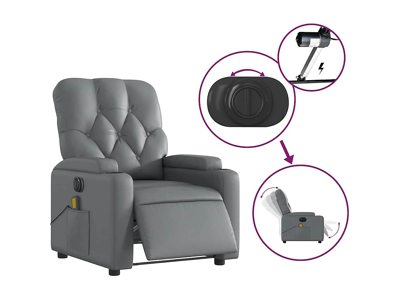 Sillón de salón | Silla | Sillón de masaje reclinable eléctrico cuero sintético gris SHL2796