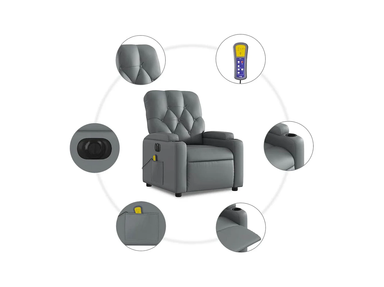 Sillón de salón | Silla | Sillón de masaje reclinable eléctrico cuero sintético gris SHL2796
