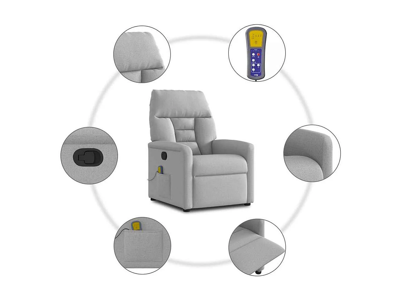 Fauteuil inclinable-Chaise de relax-Fauteuil de Massage gris nuage tissu SHL1583