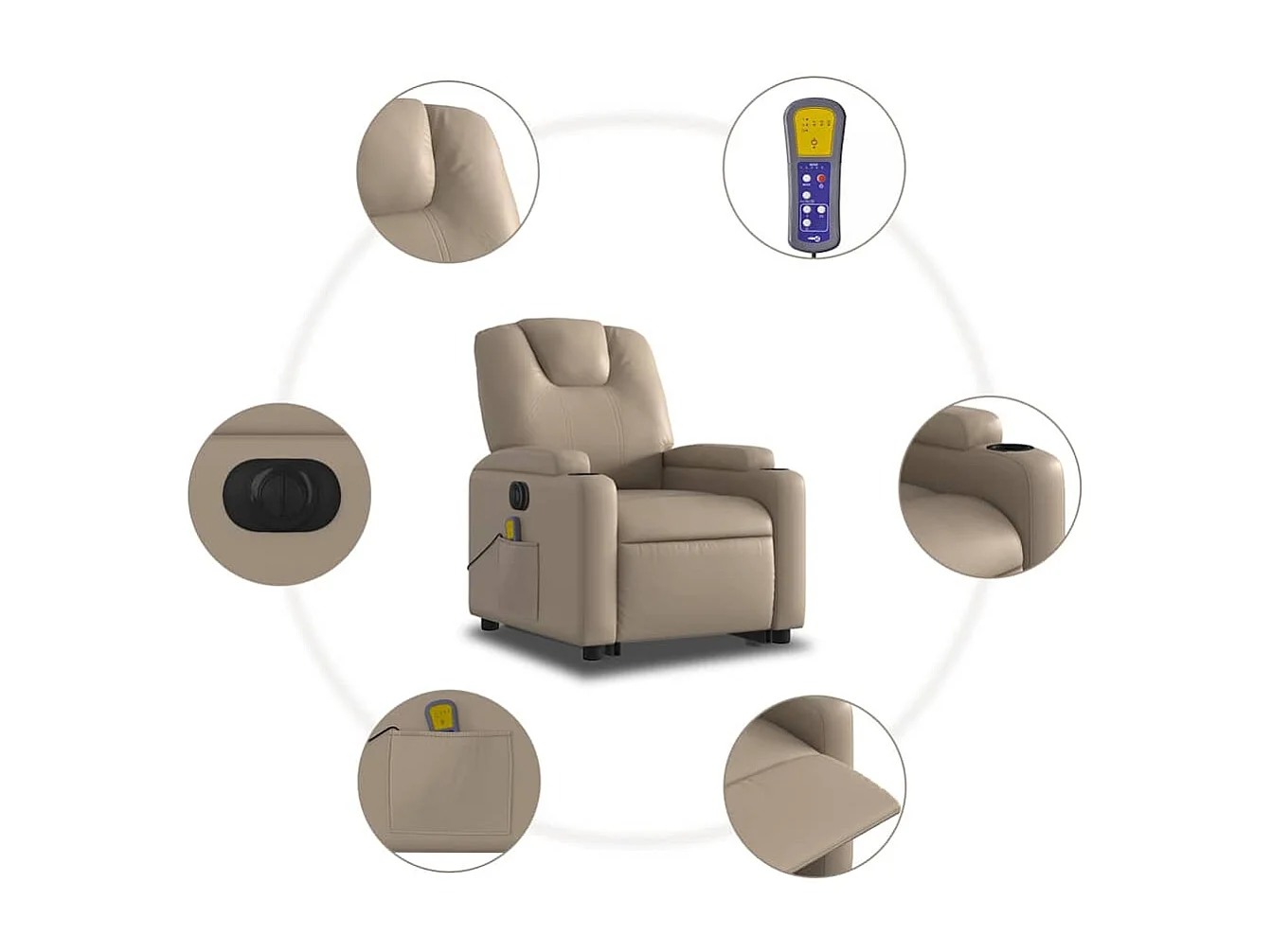 Fauteuil inclinable électrique-Chaise-Fauteuil de Massage cappuccino similicuir SHL5283