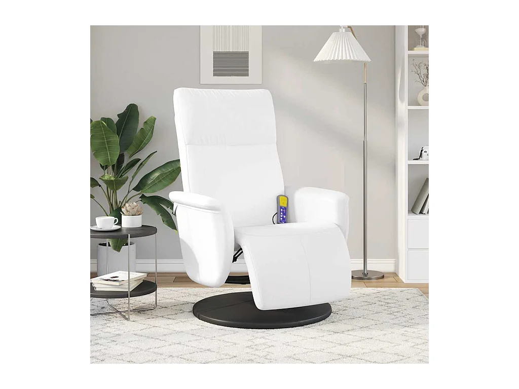 Sillón de relax | Sillón reclinable masaje con reposapiés cuero sintético blanco SHL7784