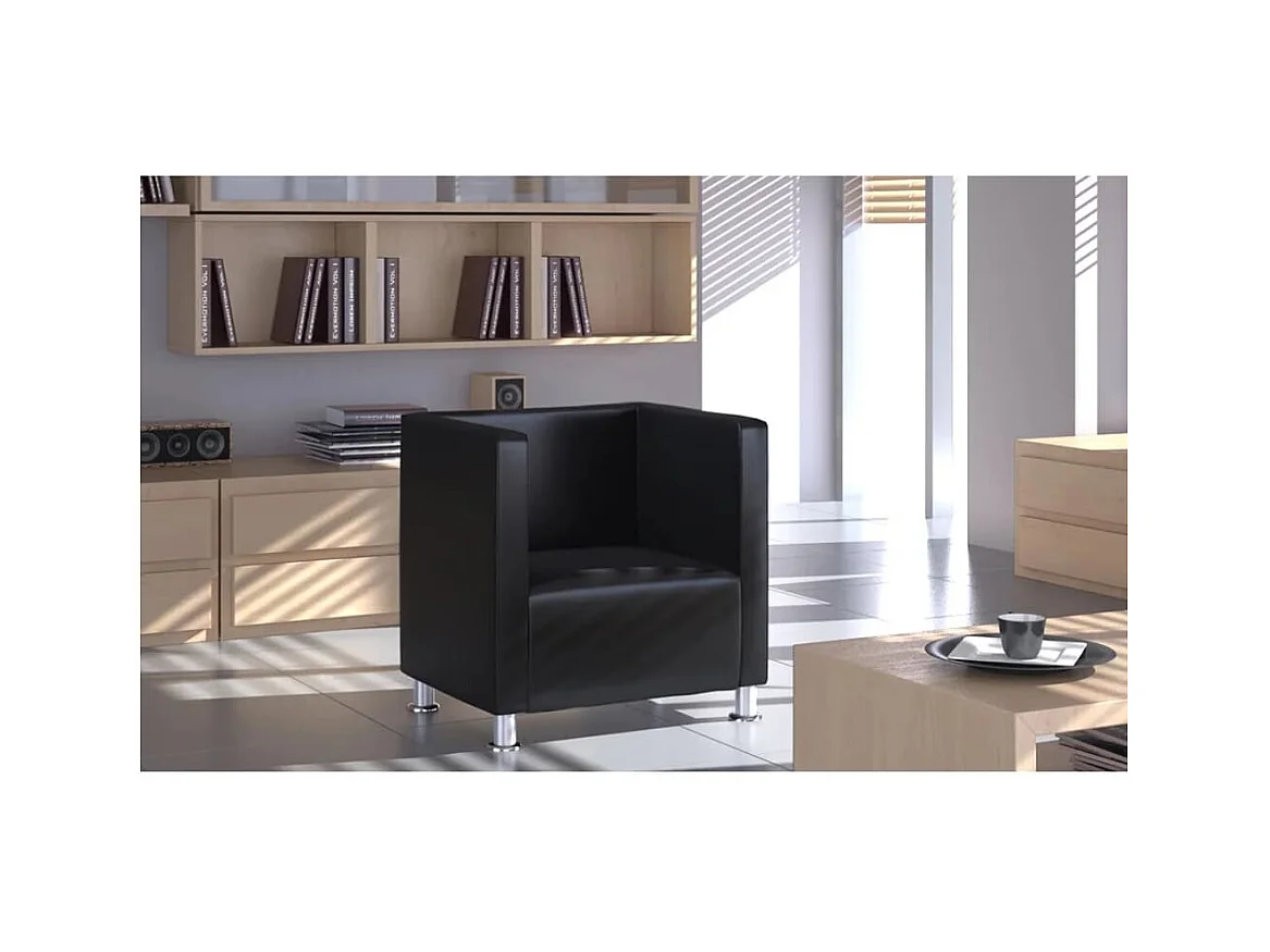 Fauteuil salon-Chaise de relax-Fauteuil cube 71x54x69cm noir similicuir SHL2451