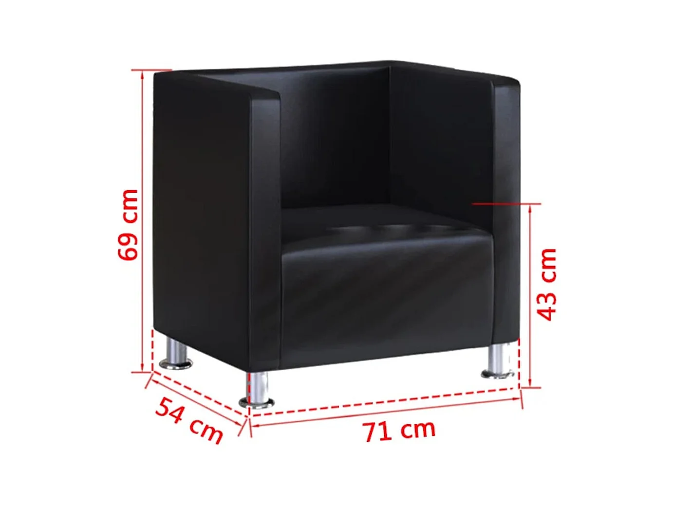Fauteuil salon-Chaise de relax-Fauteuil cube 71x54x69cm noir similicuir SHL2451