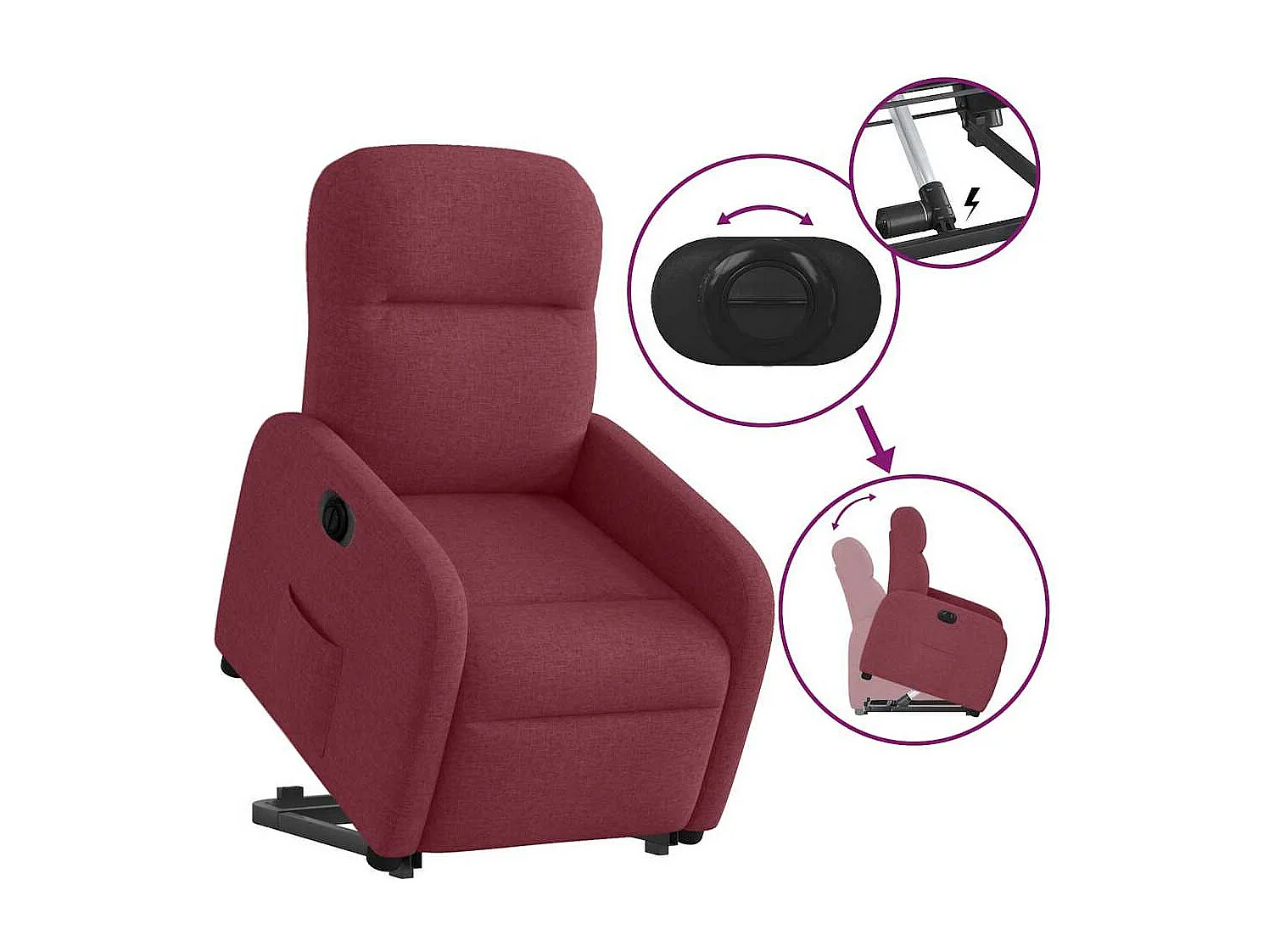 Silla de relax | Sillón eléctrico reclinable elevable de tela rojo tinto SHL3343