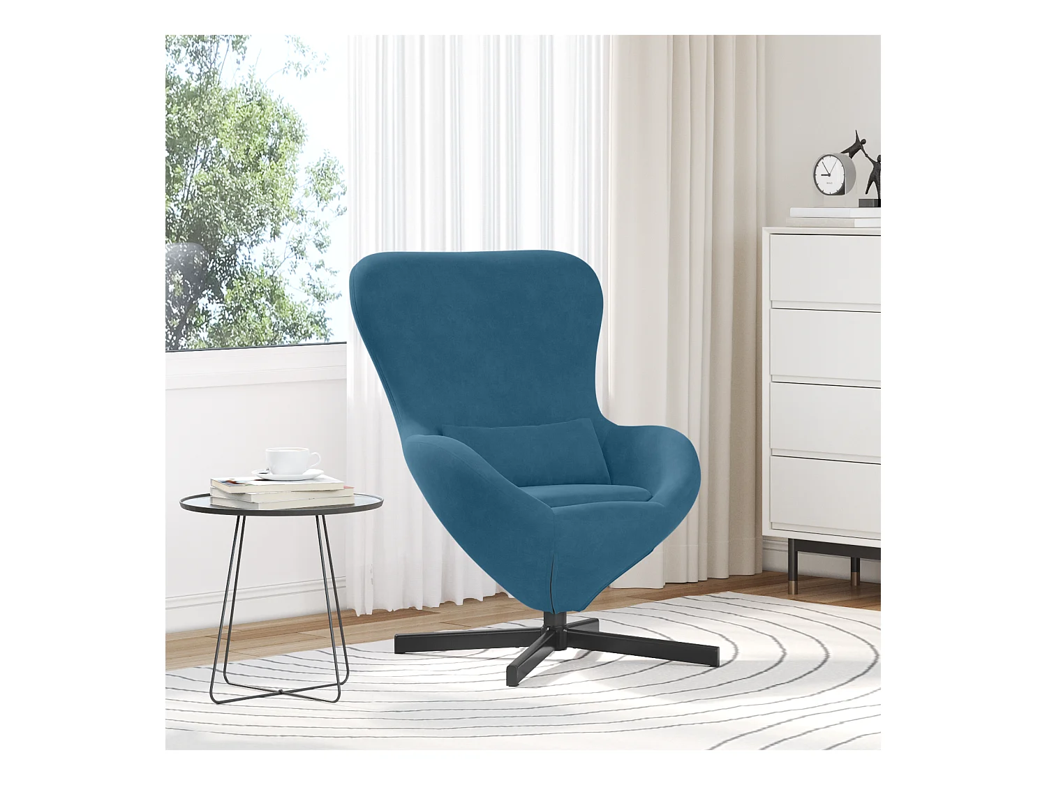 Sillón de relax | Sillón huevo Azul 63x73x90 cm Terciopelo SHL3827