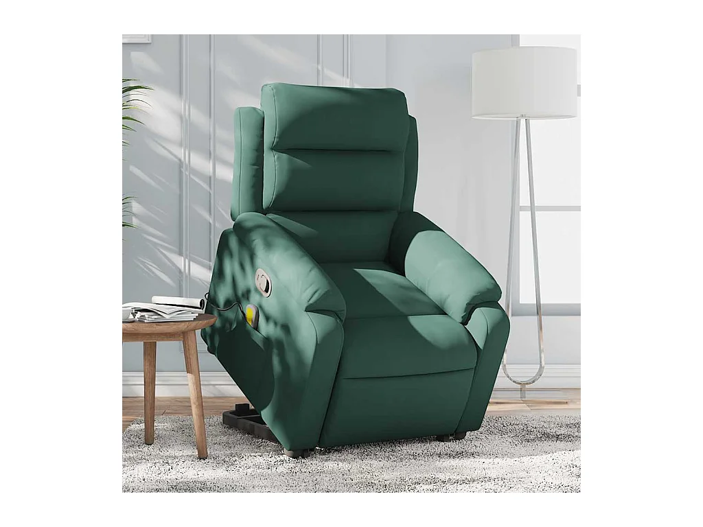 Sillón de relax | Sillón reclinable de masaje elevable terciopelo verde oscuro SHL6707