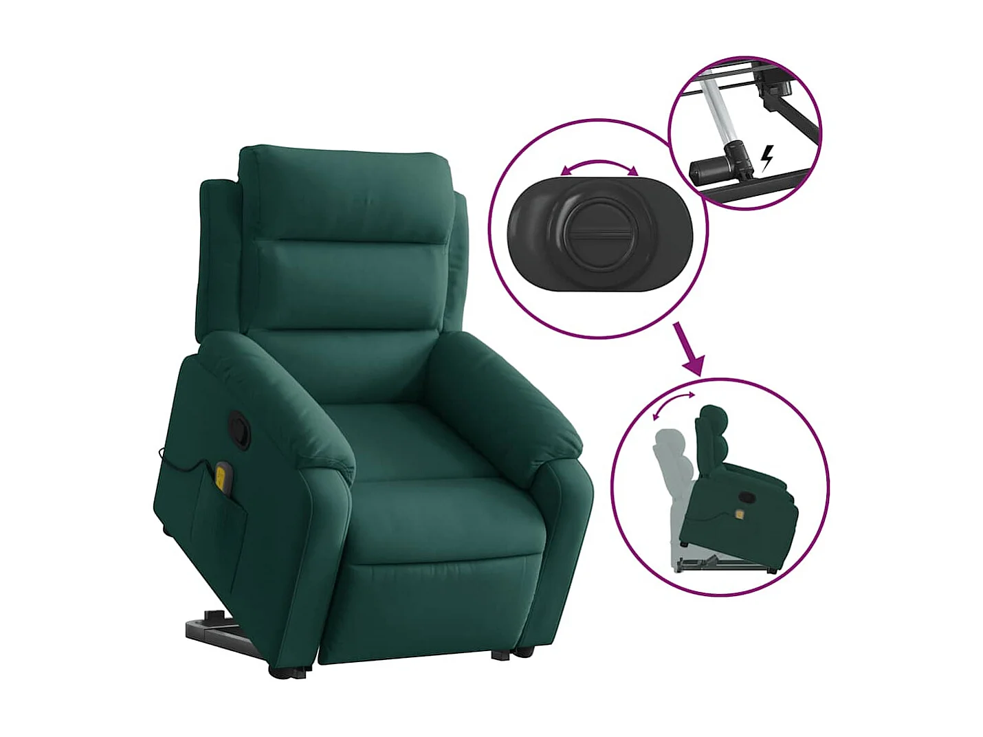 Massagesessel mit Aufstehhilfe | Relaxsessel Dunkelgrün Samt SHL62884