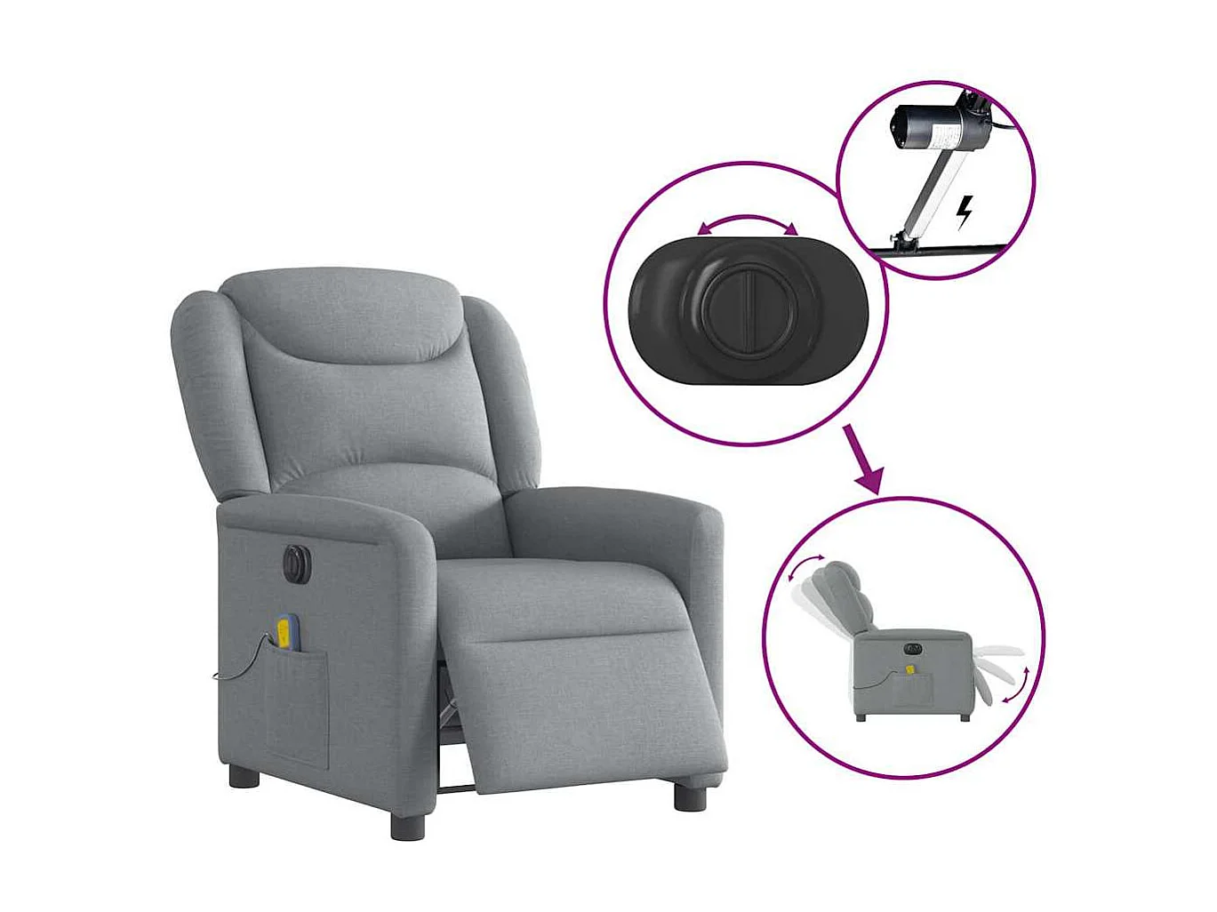 Sillón de relax | Sillón reclinable de masaje eléctrico tela gris claro SHL8638