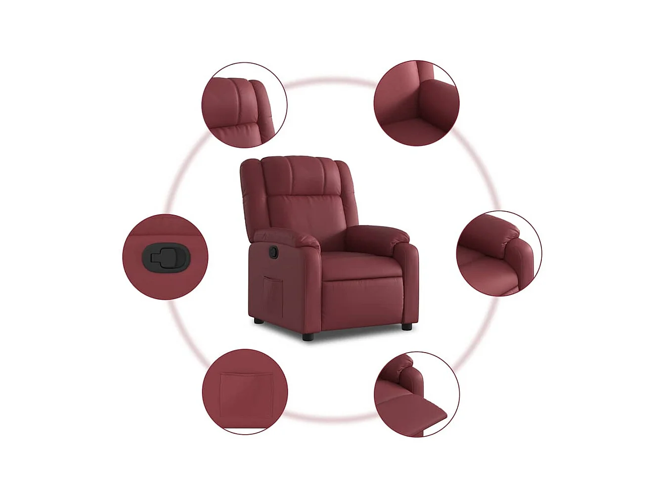 Sillón de relax | Sillón reclinable de cuero sintético rojo tinto SHL5039