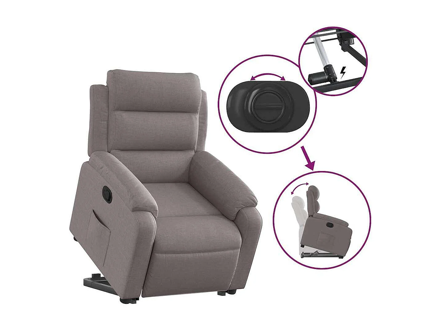 Relaxsessel | Lounge Sessel für Wohnzimmer mit Aufstehhilfe Taupe Stoff SHL35948