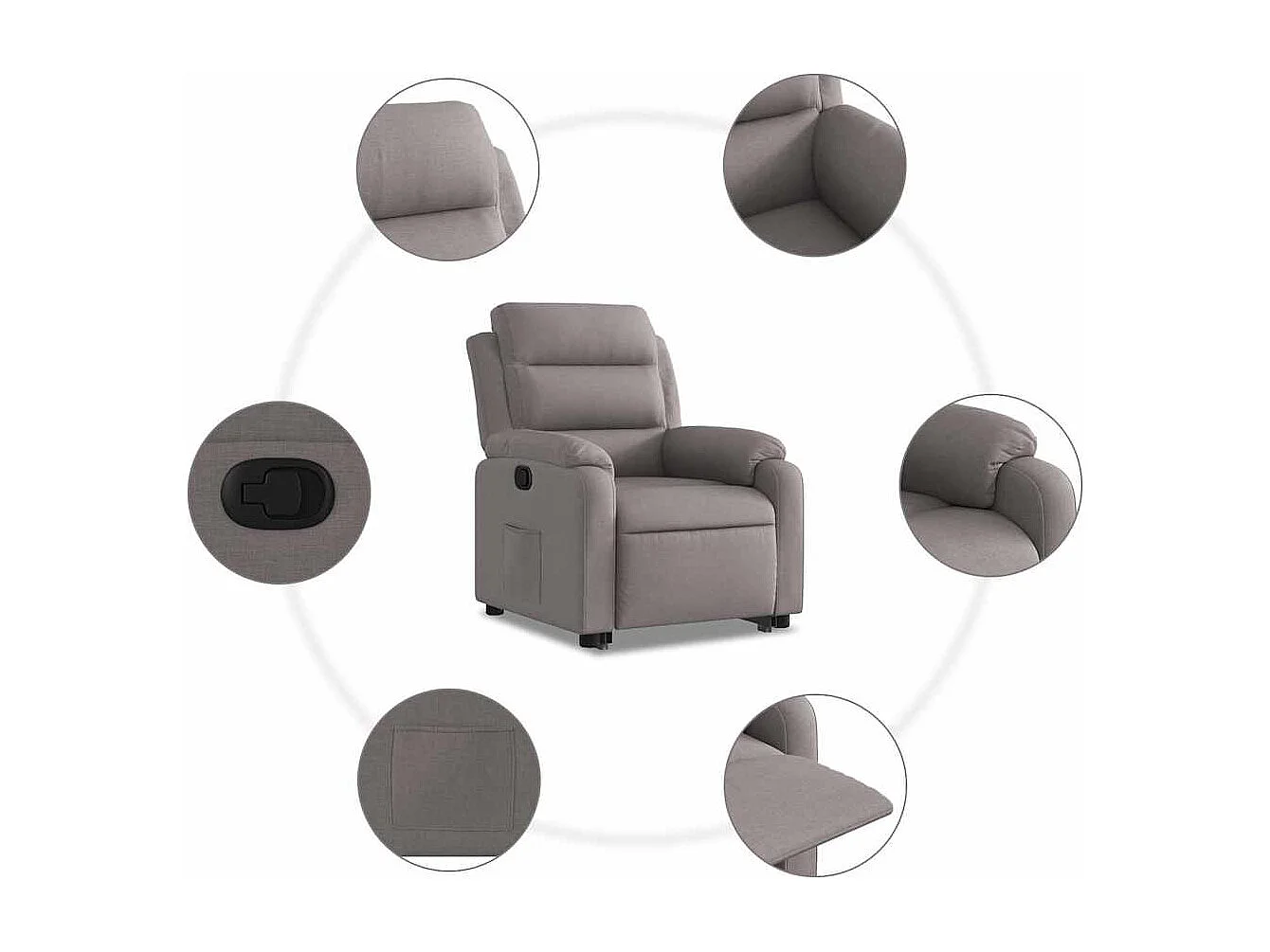 Relaxsessel | Lounge Sessel für Wohnzimmer mit Aufstehhilfe Taupe Stoff SHL35948