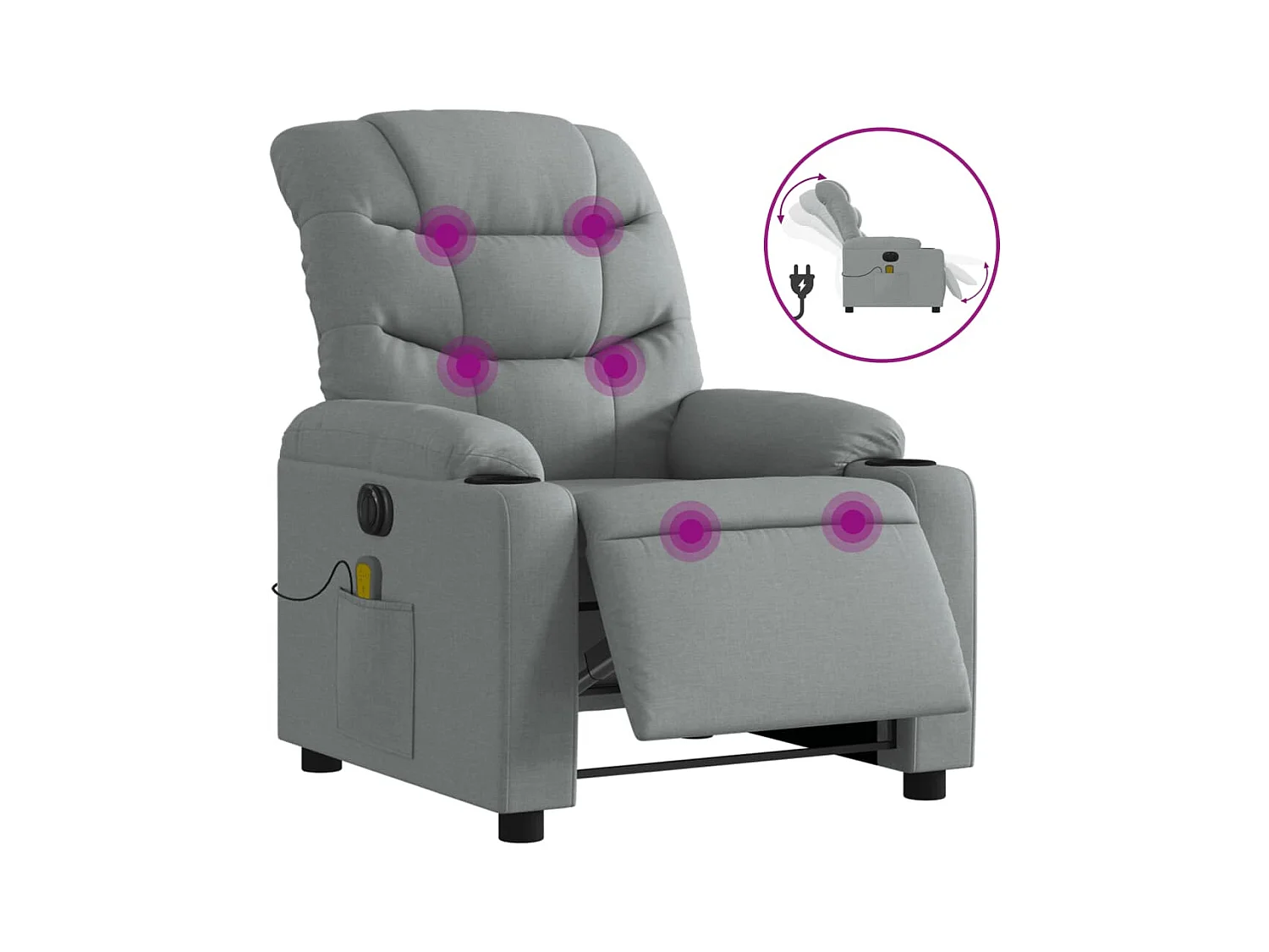 Sillón de relax | Sillón reclinable de masaje eléctrico tela gris claro SHL8704