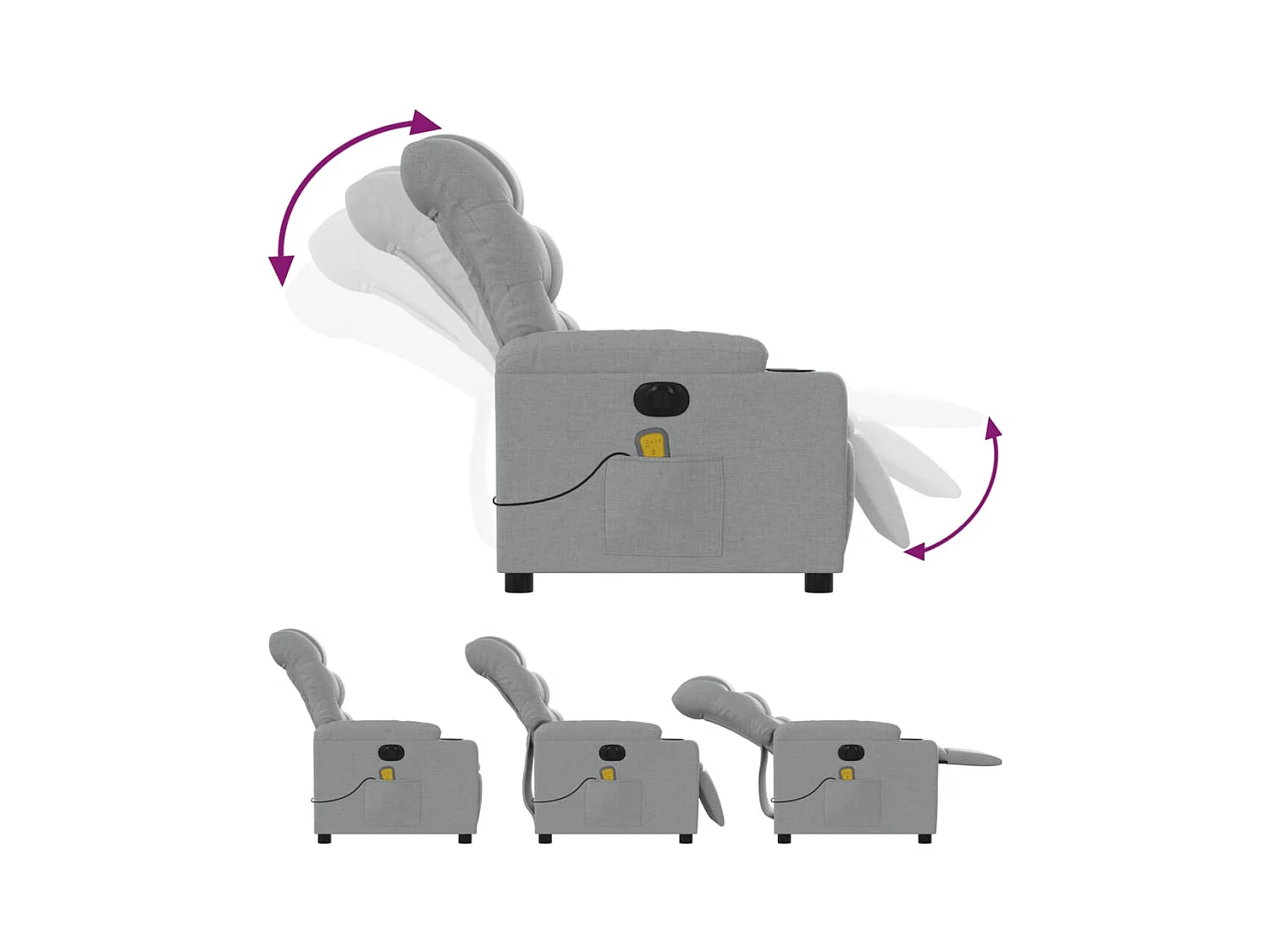 Sillón de relax | Sillón reclinable de masaje eléctrico tela gris claro SHL8704