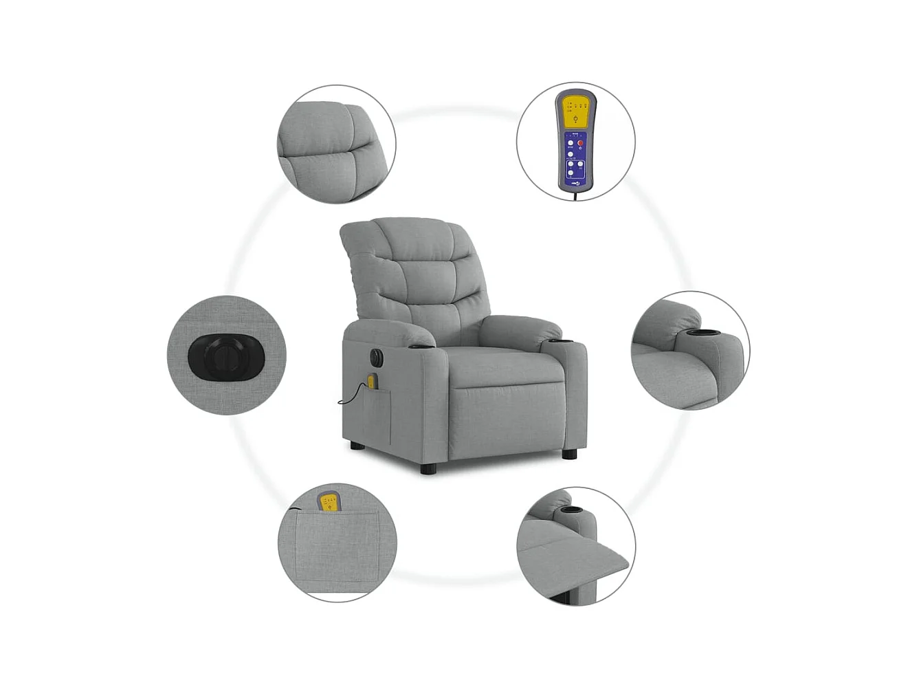 Sillón de relax | Sillón reclinable de masaje eléctrico tela gris claro SHL8704