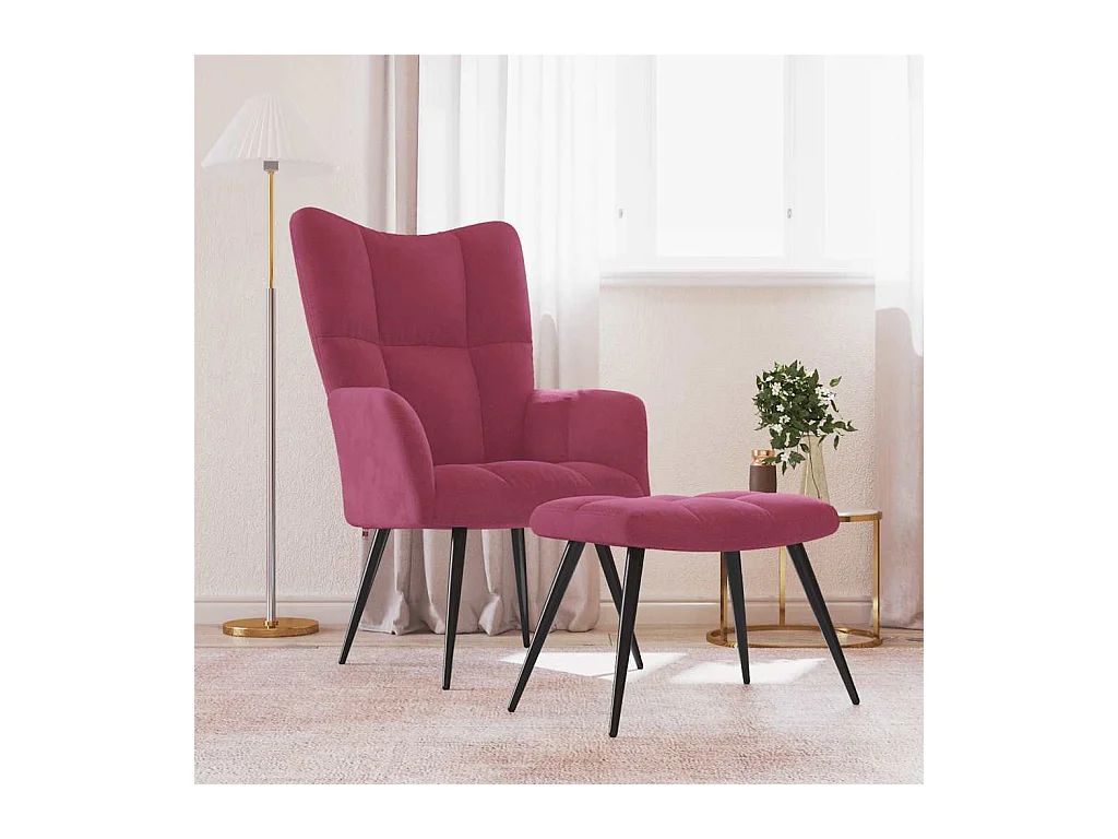 Sillón de relax | Silla de relax con taburete terciopelo rojo tinto SHL3204