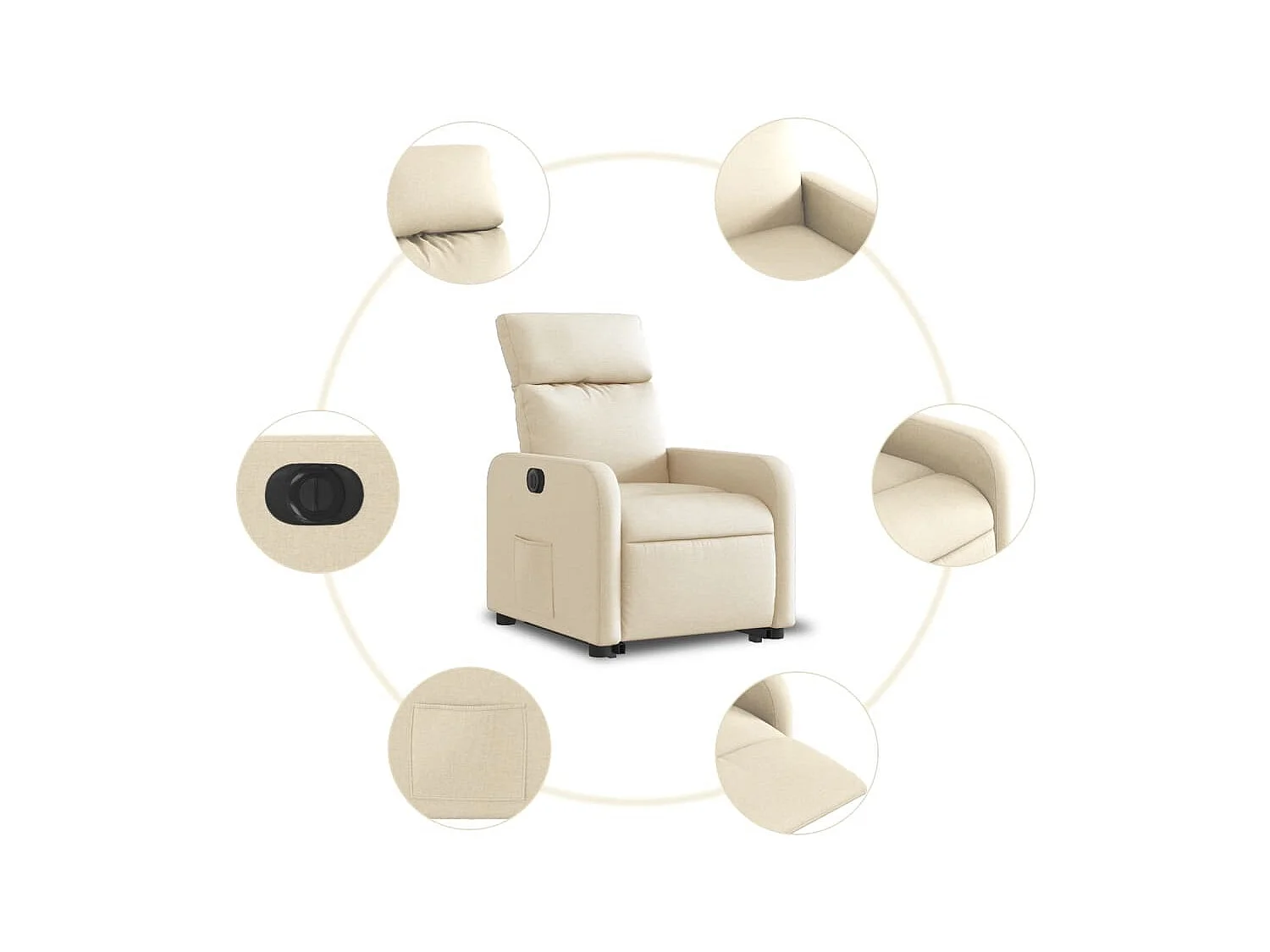 Silla de relax | Sillón eléctrico reclinable elevable de tela color crema SHL9508