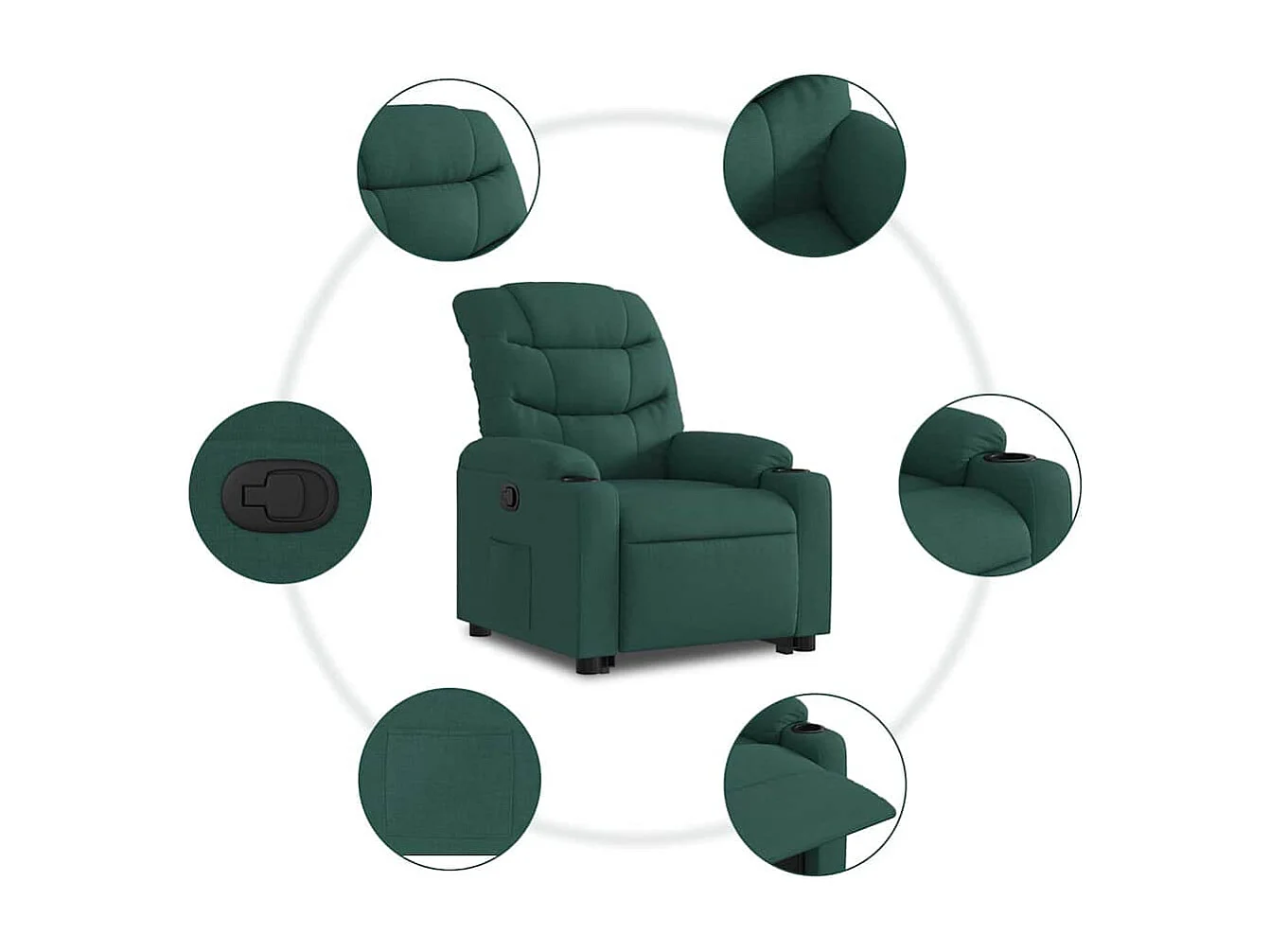 Sillón de relax | Silla | Sillón reclinable elevable tela verde oscuro SHL4509