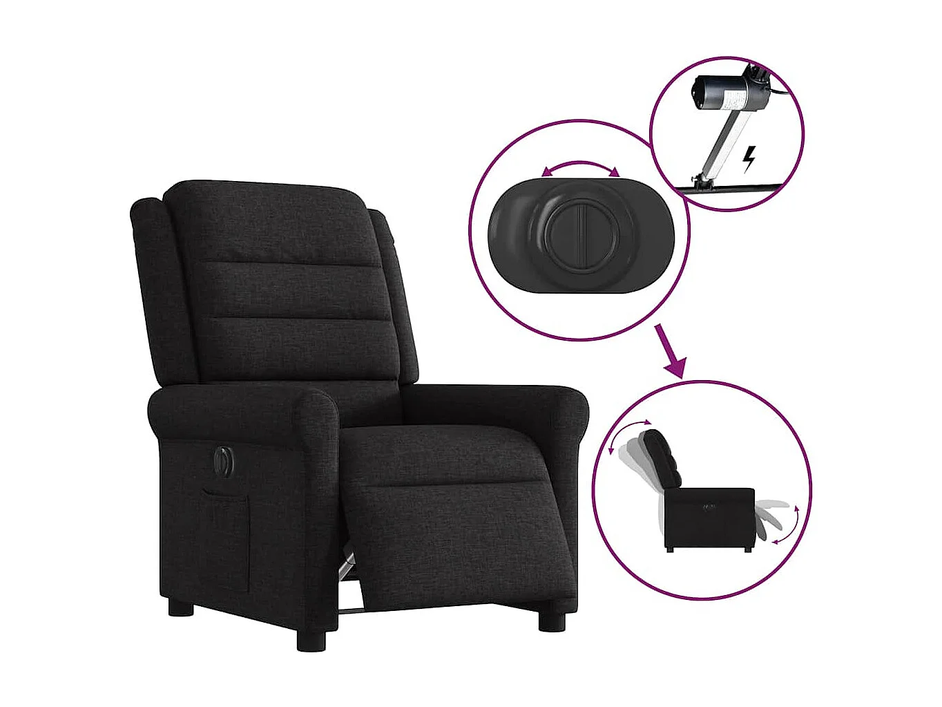 Sillón de relax | Silla | Sillón reclinable eléctrico de tela negro SHL9910