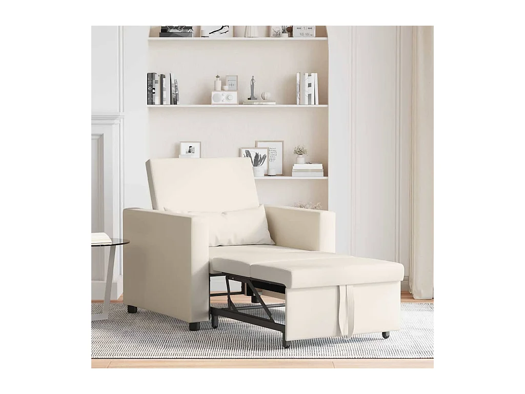 Sofá Cama Individual con ruedas crema 90x165x87 cm tela SHL6658