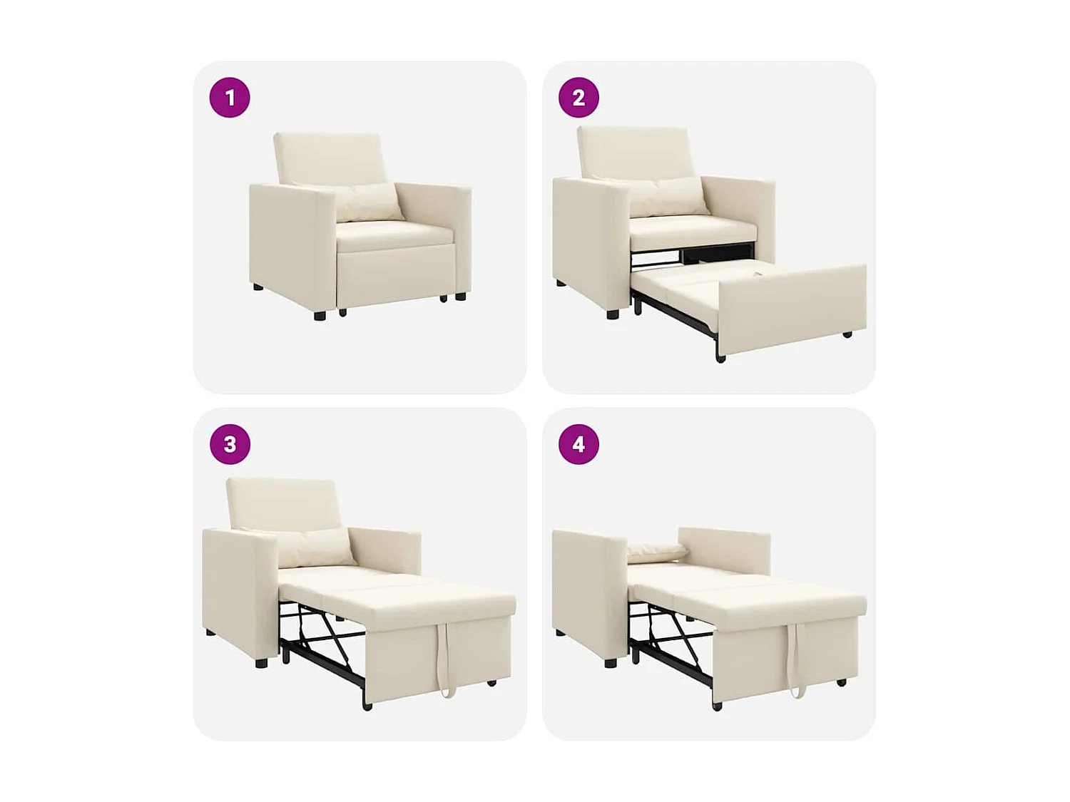 Fauteuil Salon-Chaise de relax-Chaise de Canapé Blanc crème 90x165x87 cm Lin SHL1282