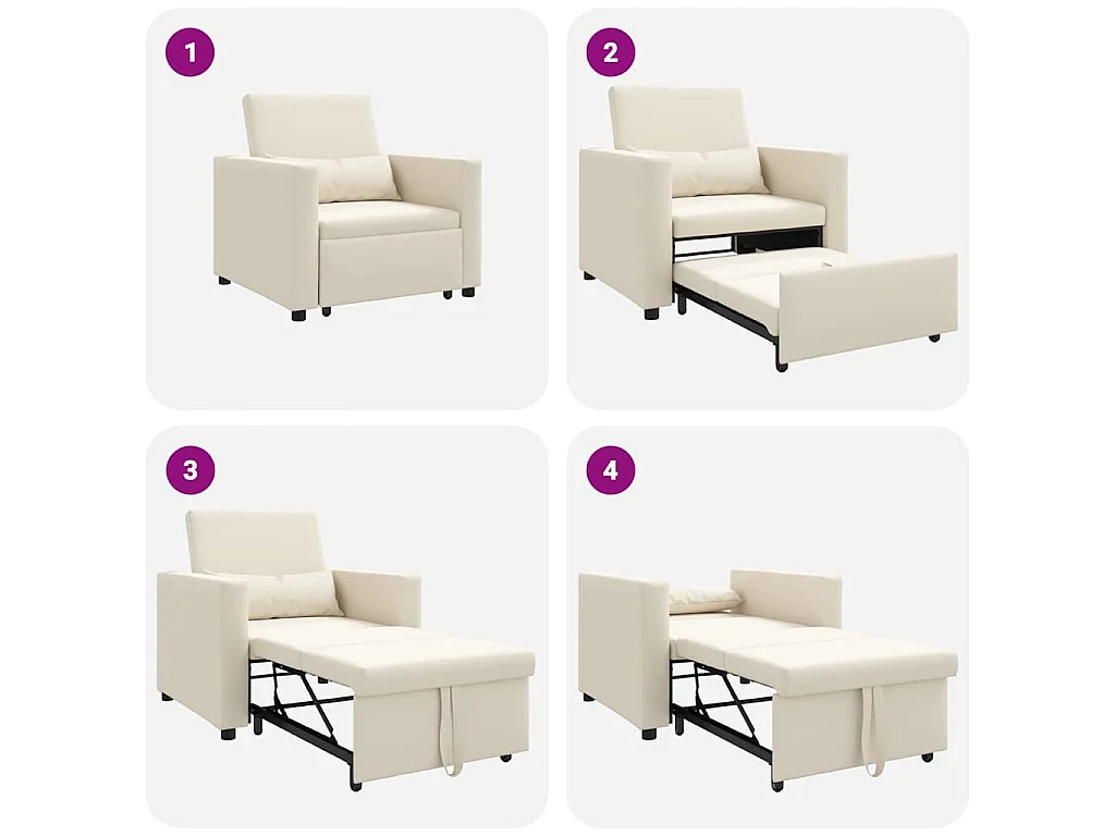 Sofá Cama Individual con ruedas crema 90x165x87 cm tela SHL6658