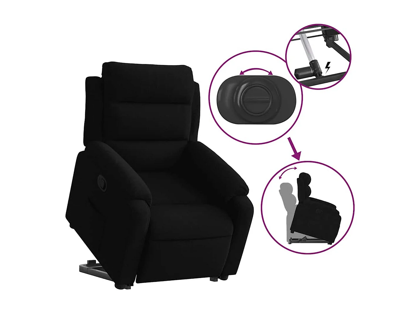 Sillón de relax | Silla | Sillón reclinable elevable terciopelo negro SHL7535