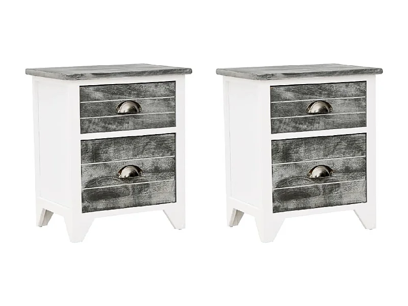 Table de chevet-Table de nuit 2 pcs avec 2 tiroirs Gris et blanc