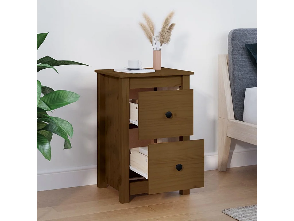 Nachttisch-Beistelltisch Honigbraun 40x35x61,5 cm Massivholz Kiefer SHL61790