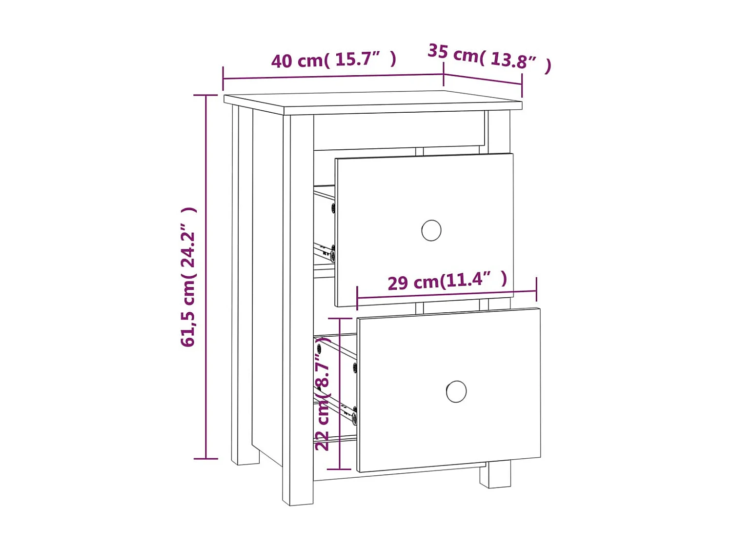 Nachttisch-Beistelltisch Honigbraun 40x35x61,5 cm Massivholz Kiefer SHL61790