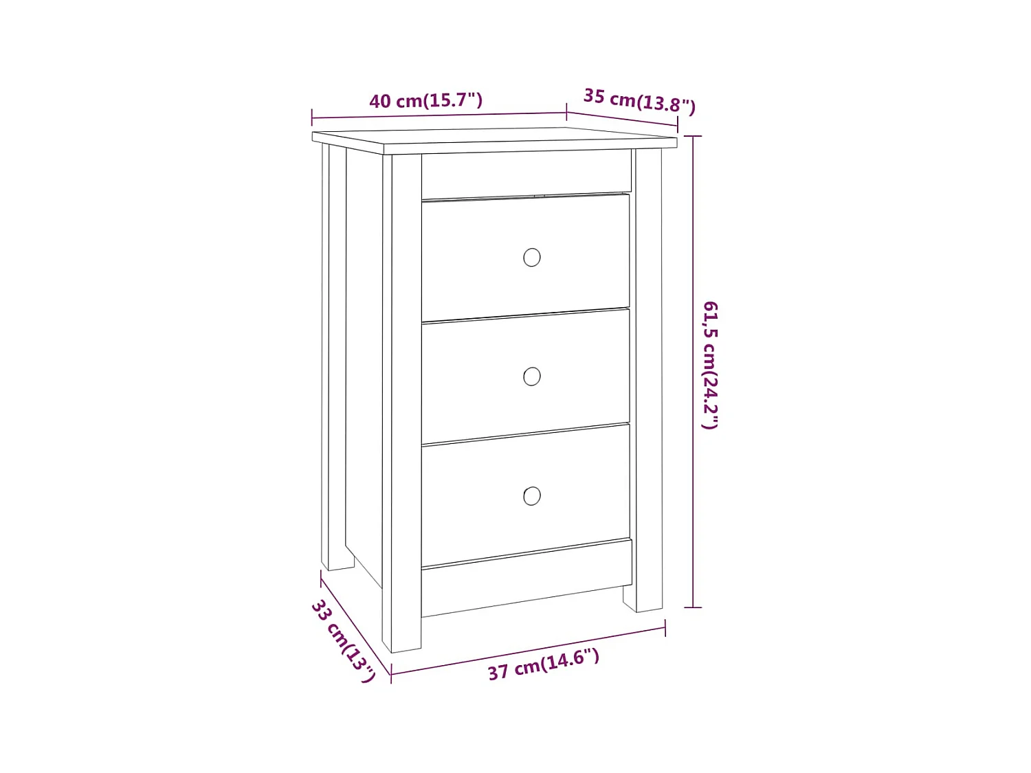Tables de chevet Étroite lot de 2 avec Tiroirs 40x35x61,5 cm Bois de pin massif
